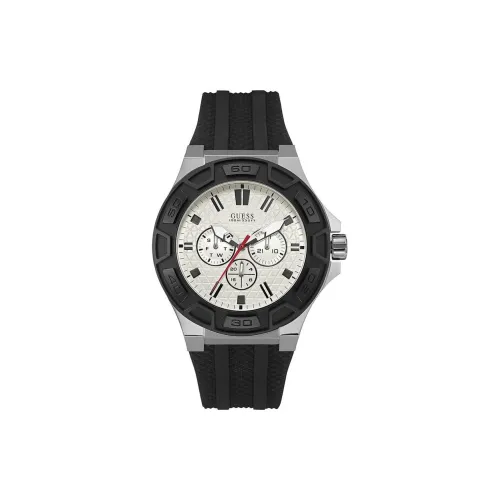 GUESS Наручные часы Кварцевый механизм Резиновый ремешок 45 мм Белый циферблат Мужские часы