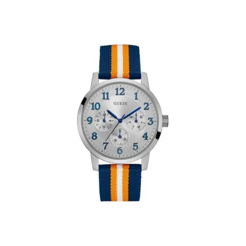 GUESS Мужские часы Кварцевый механизм Тканевый ремешок 44 мм Серебристый циферблат