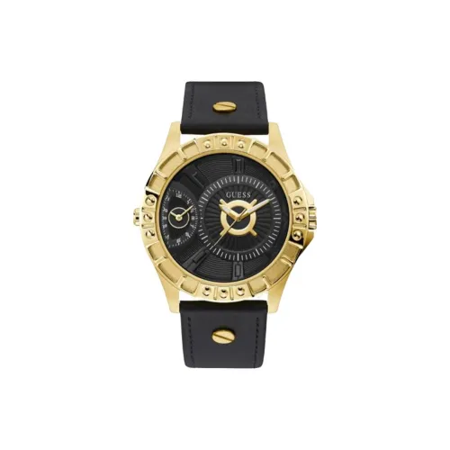 GUESS Наручные часы Кварцевый механизм Кожаный ремешок 50 мм Черный циферблат Мужские часы