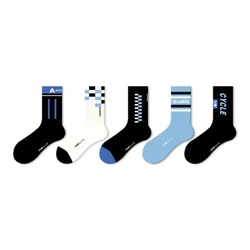 JKN Blue and Black series 5 пар Синий и Черный Письменные носки Унисекс MID носки до икры