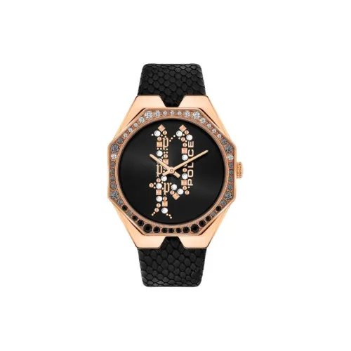 Police Moana Collection Женские часы Кварцевый механизм Коровья кожа Ремешок 35 мм Черный циферблат
