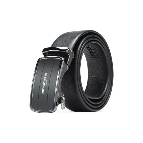 Anthony Miles Лист Venation Лицевая коровья кожа Ремни Мужской Черный Ширина 3,5 см