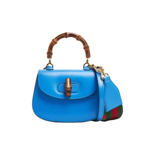GUCCI Bamboo 1947 Кожа Сумка через плечо Сумка Мини Женская Синяя