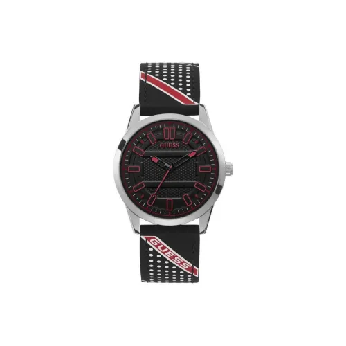 GUESS Мужские часы Кварцевый механизм Силиконовый ремешок 42 мм Черный циферблат