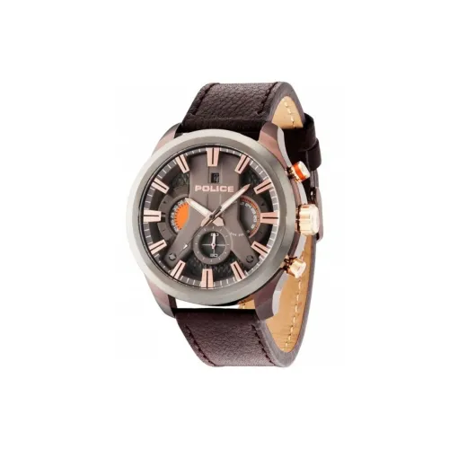 Police Men's Watches Кварцевый механизм Кожаный ремешок 50 мм Серый циферблат