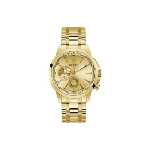 GUESS Мужские часы Кварцевый механизм Ремешок из нержавеющей стали 44 мм Золотистый циферблат