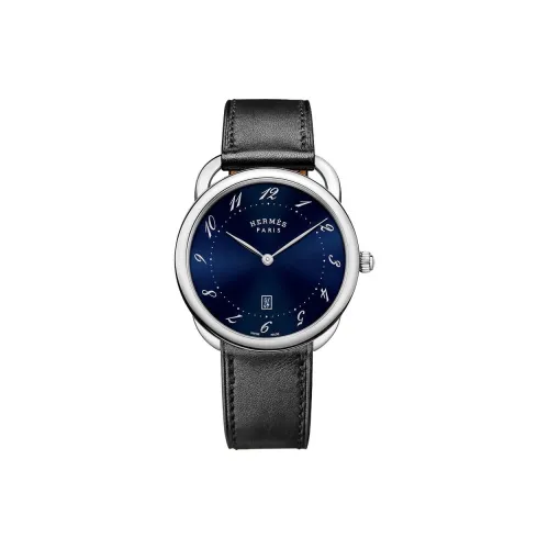 HERMES Наручные часы Кварцевый механизм Кожаный ремешок 40 мм Синий циферблат Унисекс