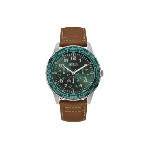 GUESS Наручные часы Кварцевый механизм Кожаный ремешок 48 мм Зеленый циферблат Мужские часы
