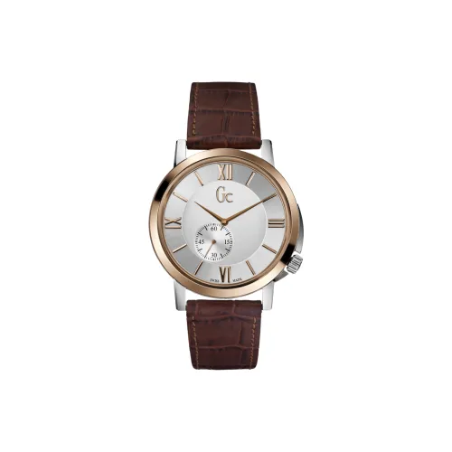 GUESS Мужские часы Кварцевый механизм Естественная кожа Ремешок 42 мм Серебристый циферблат