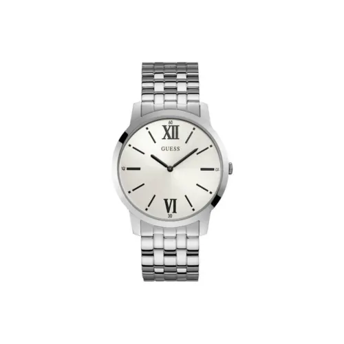 GUESS Мужские часы Кварцевый механизм Стальной ремешок 44 мм Серебристый циферблат