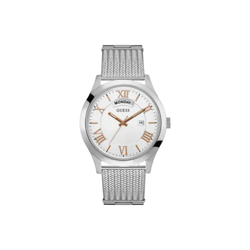 GUESS Мужские часы Кварцевый механизм Ремешок из нержавеющей стали 44 мм Белый циферблат