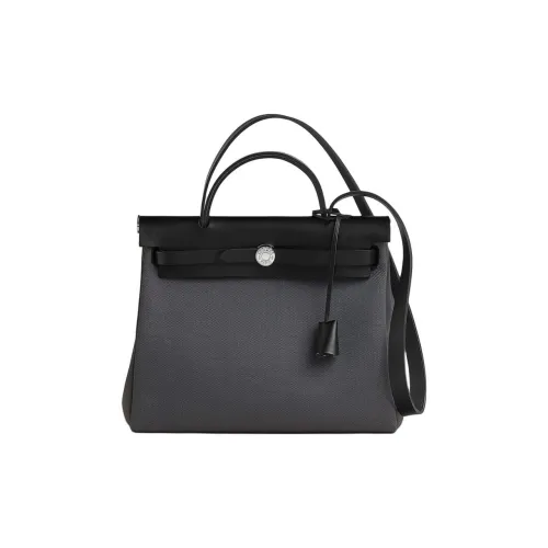 HERMES Herbag Холщовая сумка с кожей Hunter сумка через плечо сумка на плечо женская черная и серая