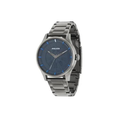 Police Мужские часы Кварцевый механизм Ремешок из нержавеющей стали 44 мм Синий циферблат