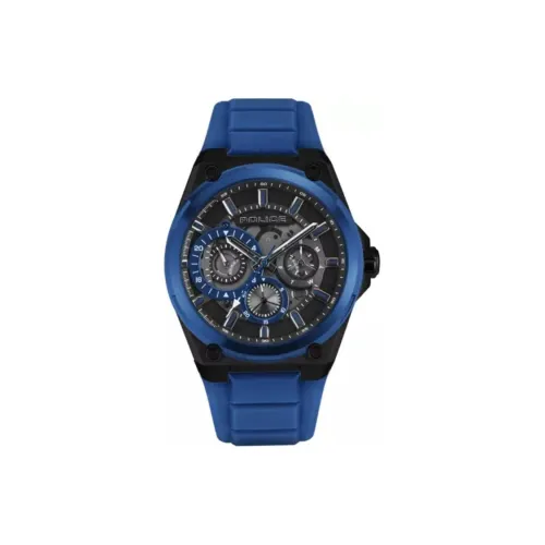 Police Men's Watches Кварцевый механизм силиконовый ремешок 45 мм синий циферблат