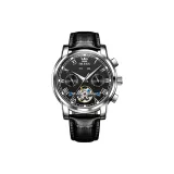 Чёрный кожа с чёрным циферблатом.