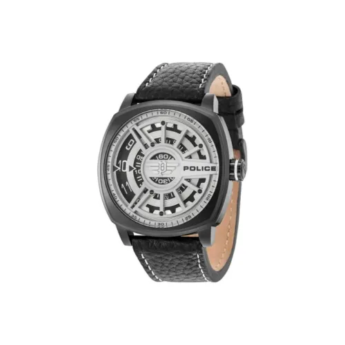 Police Men's Watches Кварцевый механизм Кожаный ремешок 49 мм Серебристый циферблат