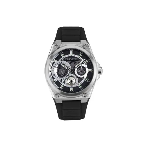 Police Men's Watches Кварцевый механизм силиконовый ремешок 45 мм черный циферблат