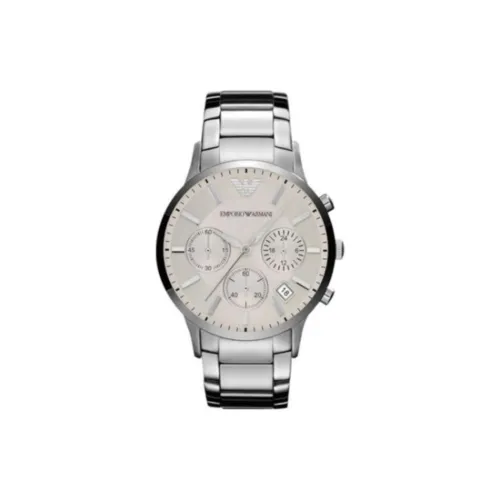 EMPORIO ARMANI Мужские часы Кварцевый механизм Ремешок из нержавеющей стали 43 мм Белый циферблат