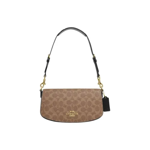 COACH Andrea ПВХ с кожаными вставками Сумка на плечо Сумка Сумка через плечо Средняя Женская Коричневая и Желтая и Черная