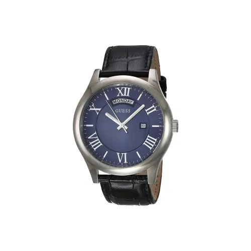 GUESS Наручные часы Кварцевый механизм Кожаный ремешок 44 мм Синий циферблат Мужские часы