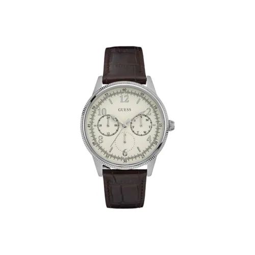 GUESS Наручные часы Кварцевый механизм Кожаный ремешок 44 мм Белый циферблат Мужские часы