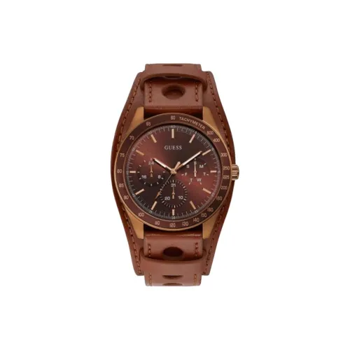 GUESS Наручные часы Кварцевый механизм Кожаный ремешок 44 мм Коричневый циферблат Мужские часы