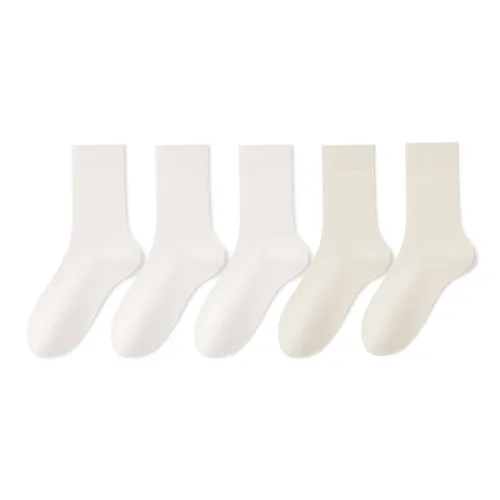B&C.Room 5 пар 3 Белых + 2 Экрю Женские носки MID до икры