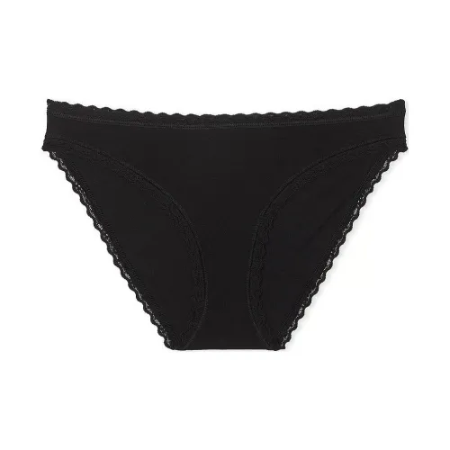 Victoria's Secret The LACIE Кружевная отделка Хлопок Бикини Трусики Черные Трусики-бикини Женские 1 упаковка Черный
