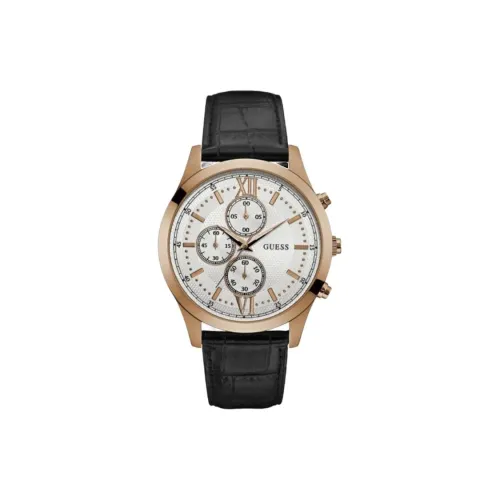 GUESS Наручные часы Кварцевый механизм Кожаный ремешок 44 мм Серебристый циферблат Мужские часы