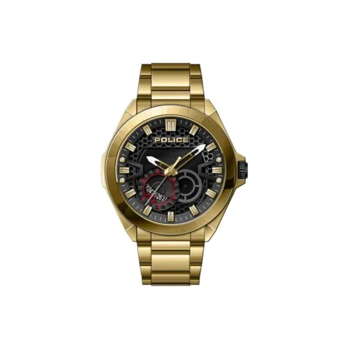 Police Мужские часы Кварцевый механизм Ремешок из нержавеющей стали 43 мм Черный циферблат