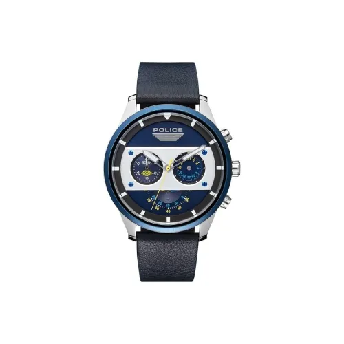 Police Men's Watches Кварцевый механизм Кожаный ремешок 49 мм Синий циферблат