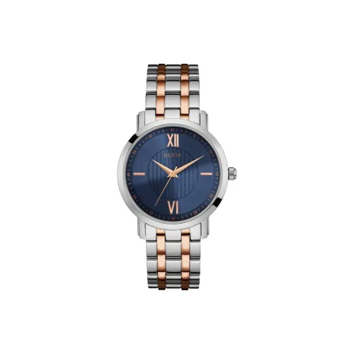 GUESS Мужские часы Кварцевый механизм Ремешок из нержавеющей стали 40 мм Синий циферблат