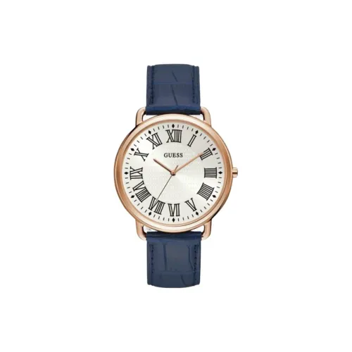 GUESS Наручные часы Кварцевый механизм Кожаный ремешок 44 мм Серебристый циферблат Мужские часы