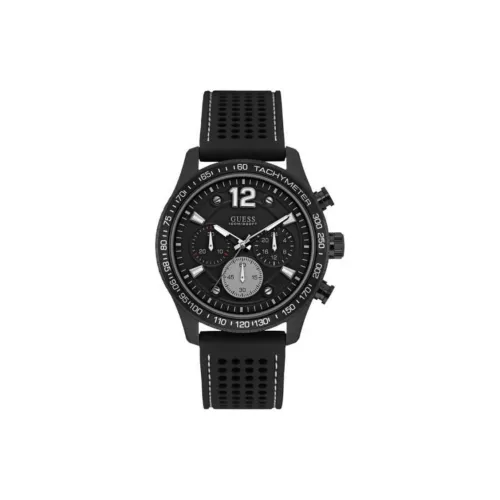 GUESS Мужские часы Кварцевый механизм Силиконовый ремешок 44 мм Черный циферблат