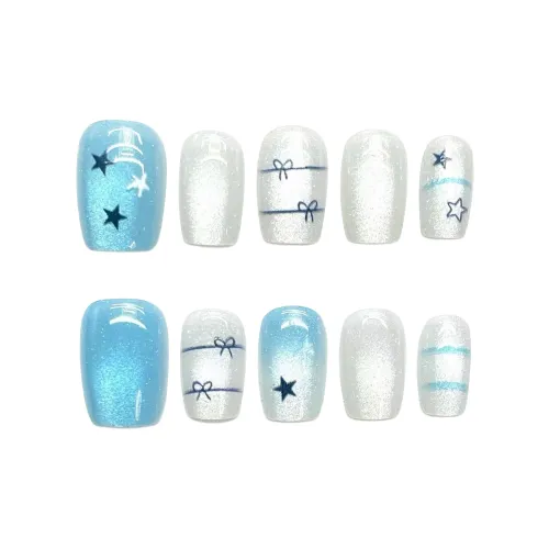 Yun Yue Joe Лето Nail Art Кошачий глаз Осветляющий Звезды Бант Синий Линия Короткий ЛАДДЕР 15 мм