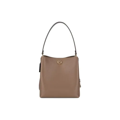 COACH Charlie Коровья кожа Ведрообразная сумка Сумка через плечо Сумка среднего размера Женская Темно-умбровая