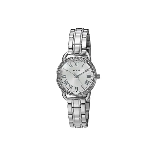 GUESS Женские часы Кварцевый механизм Ремешок из нержавеющей стали 27 мм Серебристый циферблат