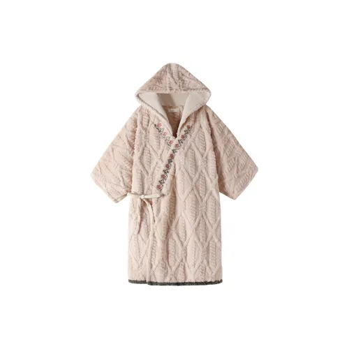 ZumashL S22833# Длинная версия плаща, бежево-абрикосовый женский банный халат