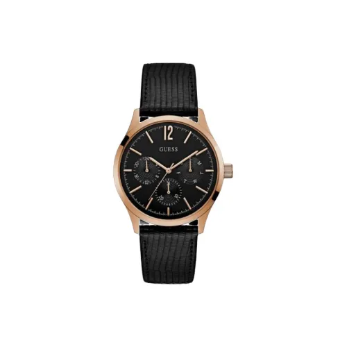 GUESS Наручные часы Кварцевый механизм Кожаный ремешок 42 мм Черный циферблат Мужские часы