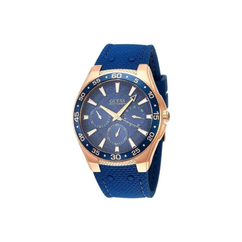 GUESS Мужские часы Кварцевый механизм Силиконовый ремешок 44 мм Синий циферблат