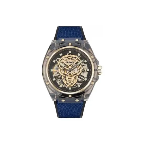 Police Мужские часы Автоматический механический механизм Силиконовый ремешок 44 мм Черепный циферблат Часы для мужчин