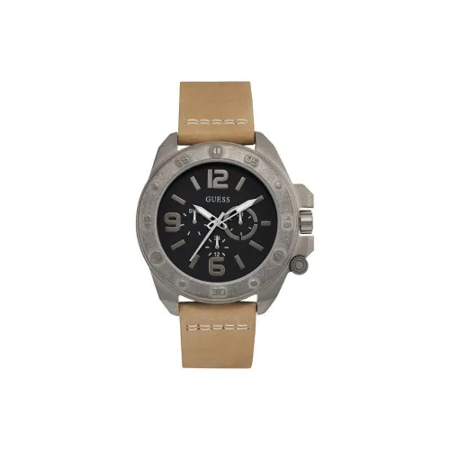 GUESS Наручные часы Кварцевый механизм Кожаный ремешок 46 мм Черный циферблат Мужские часы