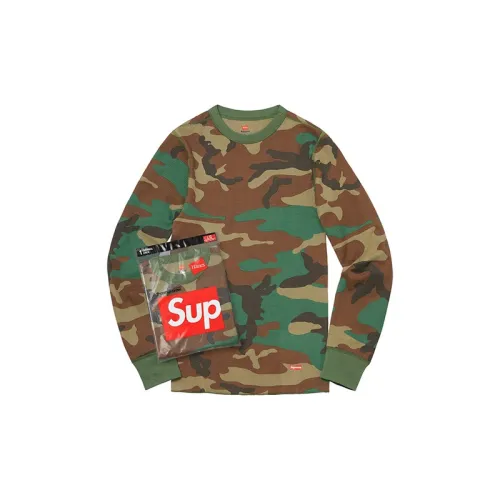 Supreme Co Бренд Коллекция FW19 Неделя 9 X Hanes Термический Crew Термический Топ Унисекс Камуфляж Зеленый