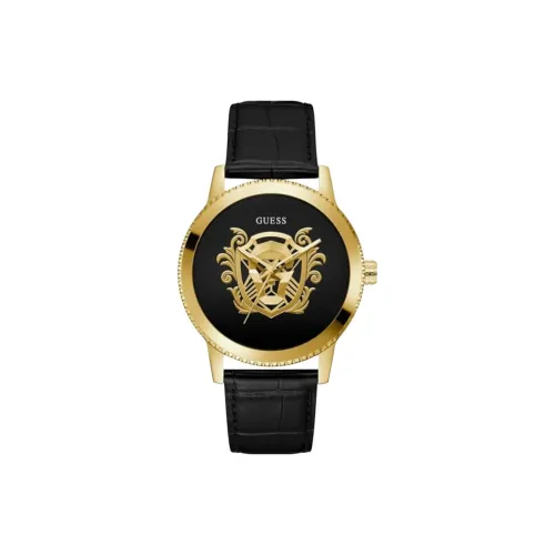 GUESS Наручные часы Кварцевый механизм Кожаный ремешок 44 мм Черный циферблат Мужские часы