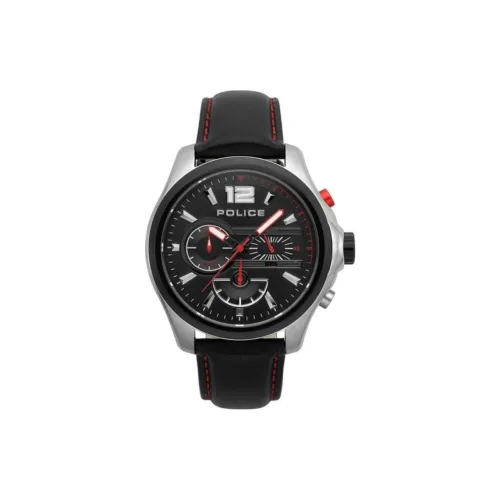 Police Men's Watches Кварцевый механизм Кожаный ремешок 46 мм Черный циферблат