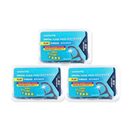 Watsons Бамбуковый уголь Плоская подошва Wire Защитный Floss Sticks 50 палочек * 3 коробки