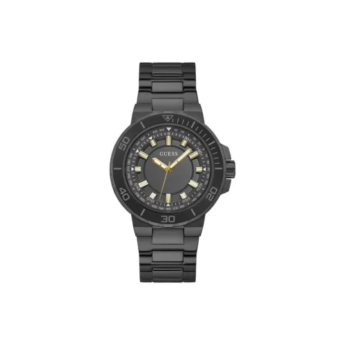GUESS Мужские часы Кварцевый механизм Ремешок из нержавеющей стали 44 мм Черный циферблат
