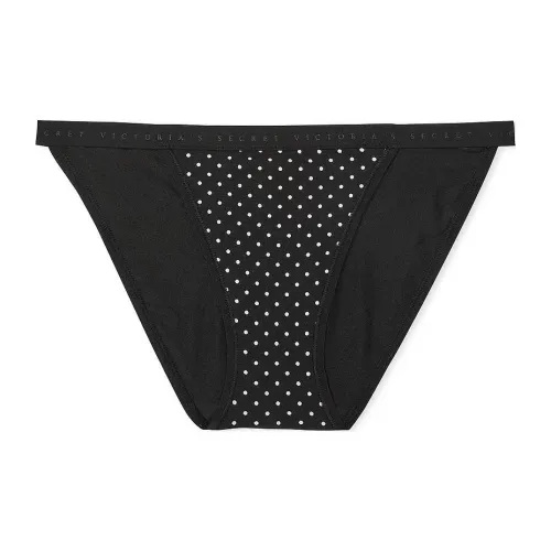 Victoria's Secret Эластичный хлопок STRING Бикини Panty Черно-белый Dots Нижнее белье Женские 1 шт Черный белый