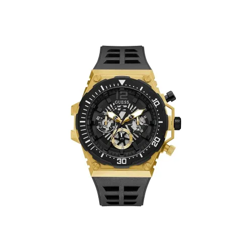 GUESS Мужские часы Кварцевый механизм Силиконовый ремешок 48 мм Черный циферблат