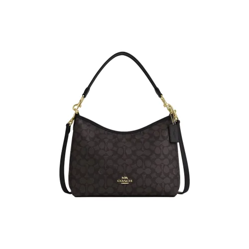 COACH Laurel Покрытый холст Сумка через плечо Сумка Большая Женская Золото Ореховое дерево Черный